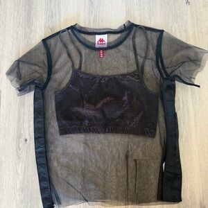 Kappa Black Mesh Top with Iridescent Bralette